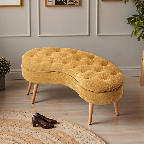 Living And Home Chenille Upholstered Button Tufted Storage Ottoman Bench