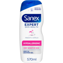 Sanex Expert Skin Health Hypoallergenic Shower Gel l 570ml, for Very Sensitive Skin, Sensitive Shower Gel, 12 Hour Hydr