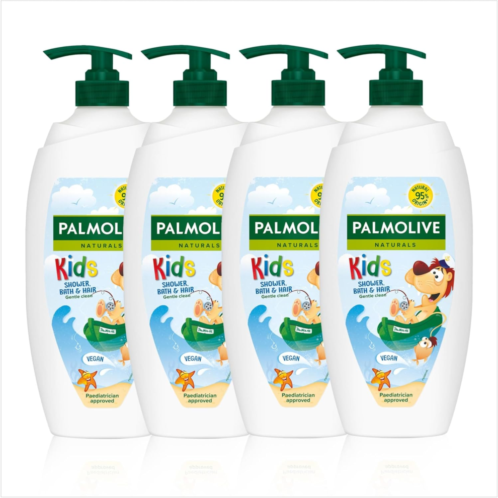 Palmolive Naturals Kids Shower Gel 4x750ml pump vitamin E body wash to nourish skin, leaves skin feeling soft, with pla