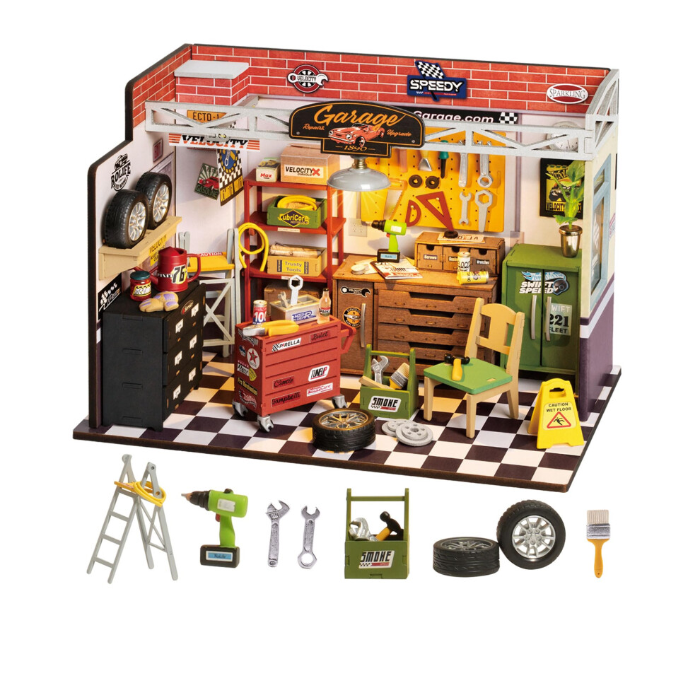 Robotime Diy Miniature House Led Kit Garage Workshop For Adult Gifts