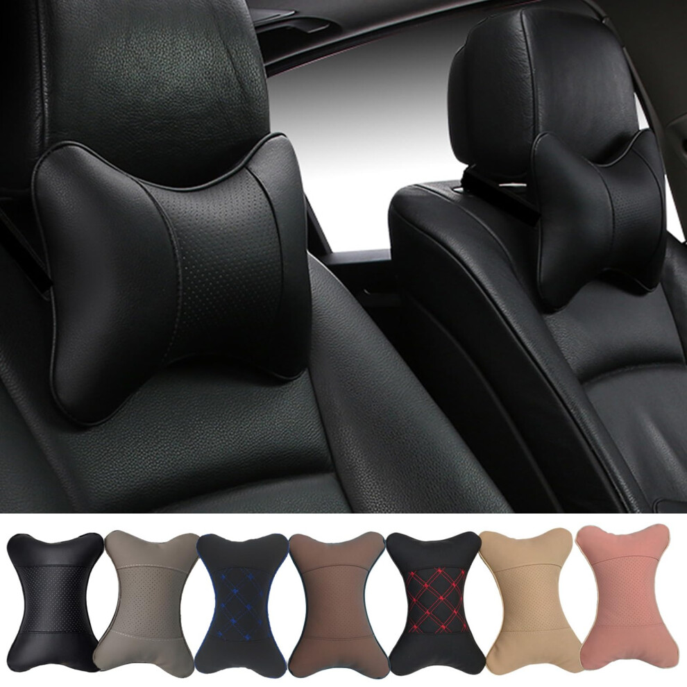 Yuhuru Car Neck Pillows Both Side Pu Leather 2Pieces Pack Headrest Fit For Most Cars Filled Fiber Universal Car Pillow (Black) Black 778416823154