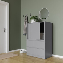 (Grey) 2 Door 2 Drawer Side Cabinet Cupboard Furniture