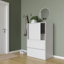 (White) 2 Door 2 Drawer Side Cabinet Cupboard Furniture