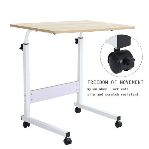 Living And Home Height Adjustable Mobile Table Overbed Desk with Wheels 2