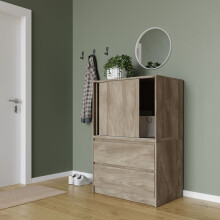 (Oak) 2 Door 2 Drawer Side Cabinet Cupboard Furniture