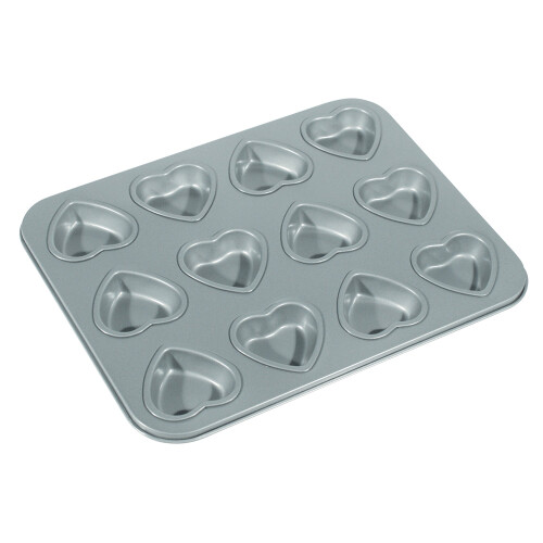 Fox Run Mini Heart Muffin Pan  12-Cup  Preferred Non-Stick  Gray
