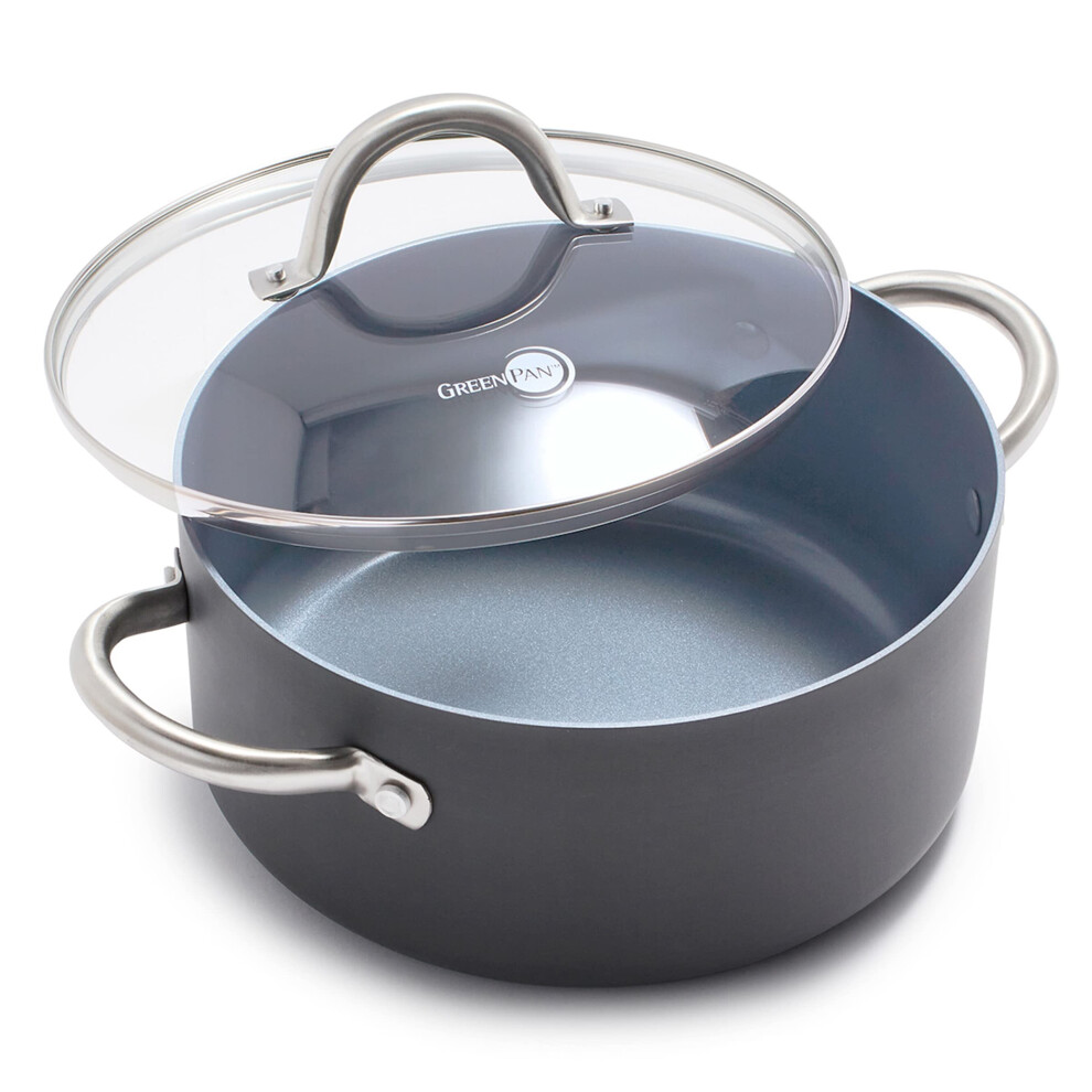 GreenPan Lima Hard Anodized Healthy Ceramic Nonstick 5QT Stock Pot with Lid  PFAS-Free  Oven Safe  Gray