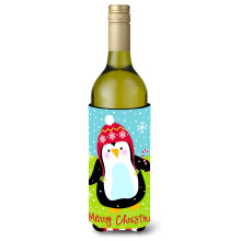 """"Caroline's Treasures VHA3015LITERK Merry Christmas Happy Penguin Wine Bottle Koozie Hugger Multicolor 750ml""""