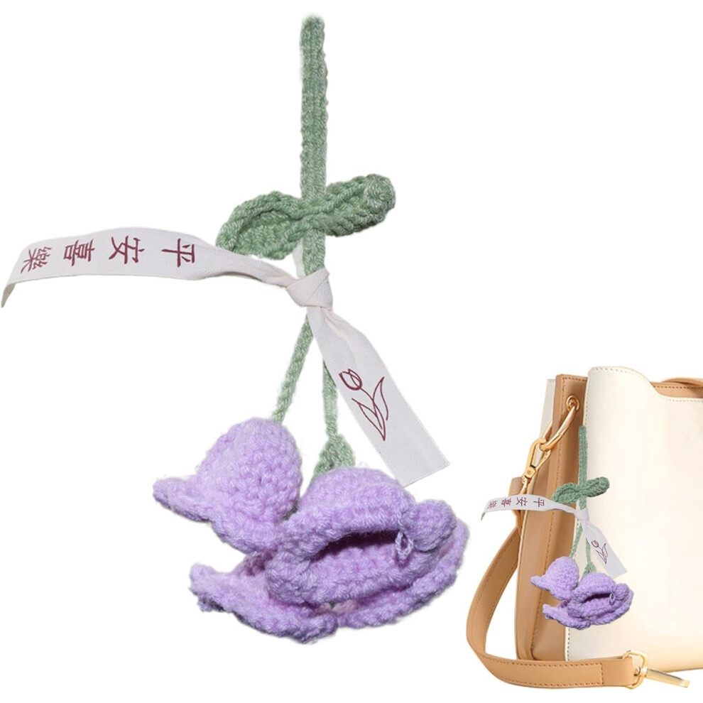 (Purple) Little Flower Ornaments For Car, Auto Lily Of The Valley Ornament, Rearview Looking-glass Crochet Flower Ornament For Front Door Yard Fence