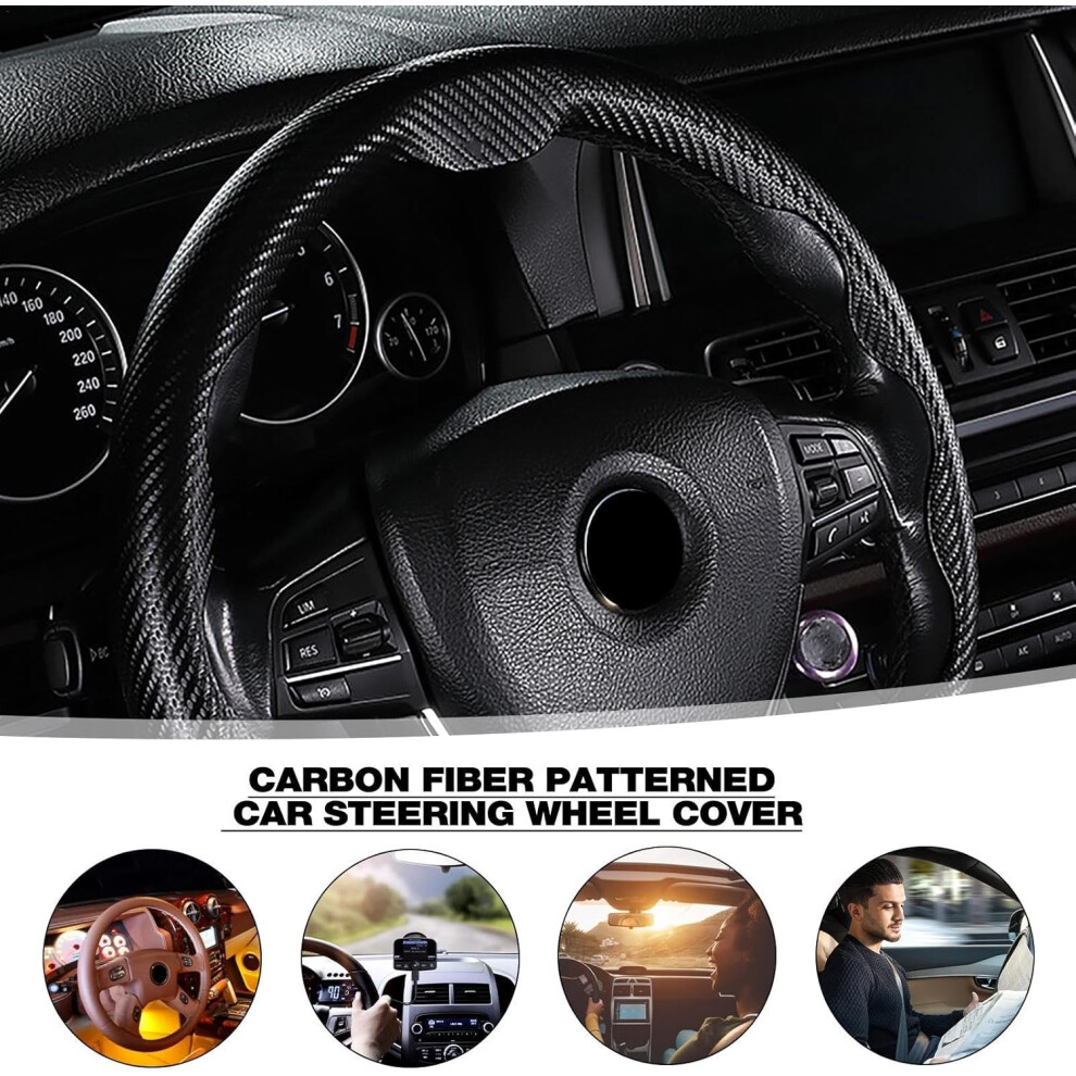 (Black) Carbon Fiber Wheel Cover - Carbon Fiber Texture D-Type Ultra-Thin Wheel Cover | Ultra-Thin Steering Handle Sleeve For Four Seasons Black