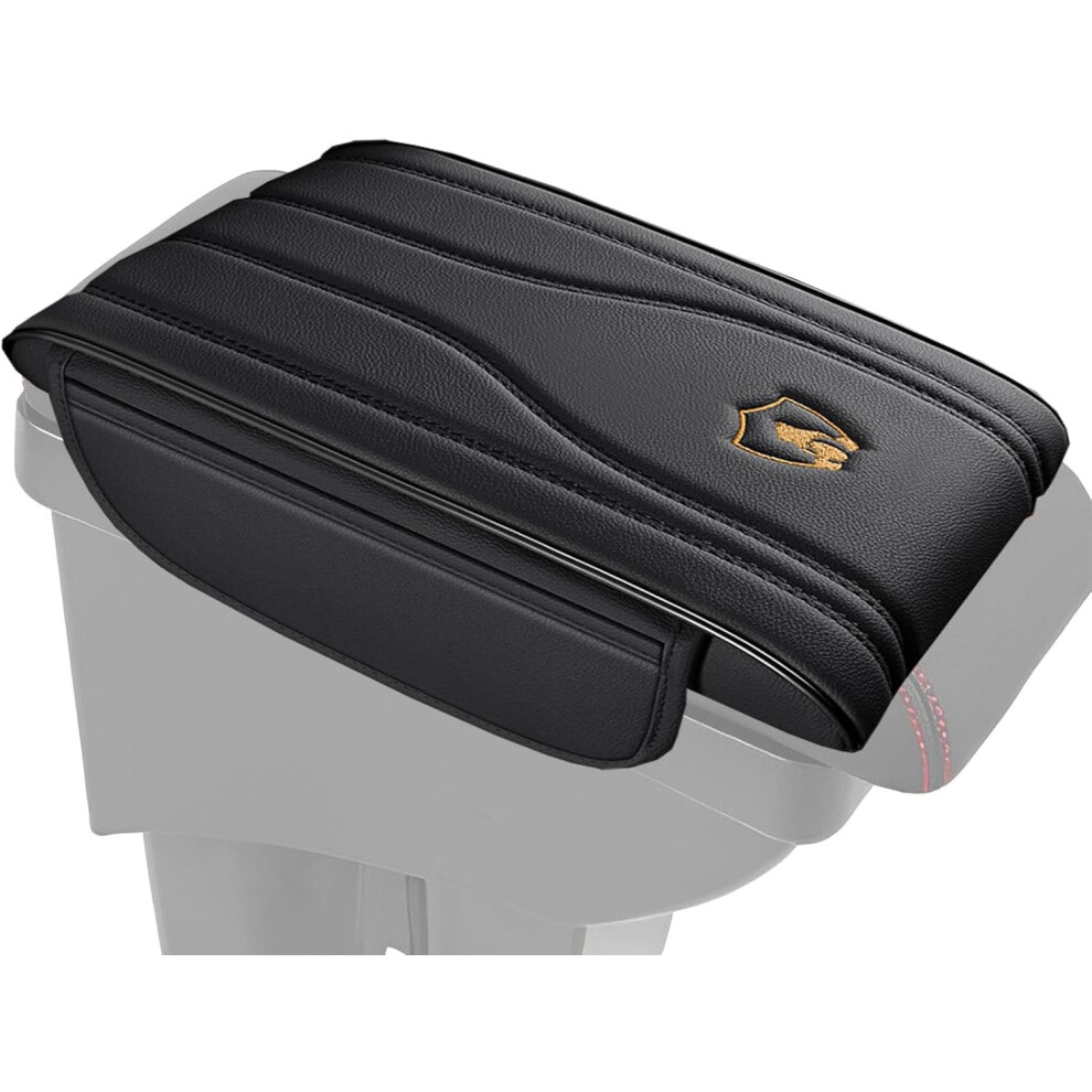 (Black) Car Armrest Cushion,Auto Armrest Cover Protector - Leather Center Console Heighten Pads, Car Armrest Cushion Protector With Storage Pockets Fo Black