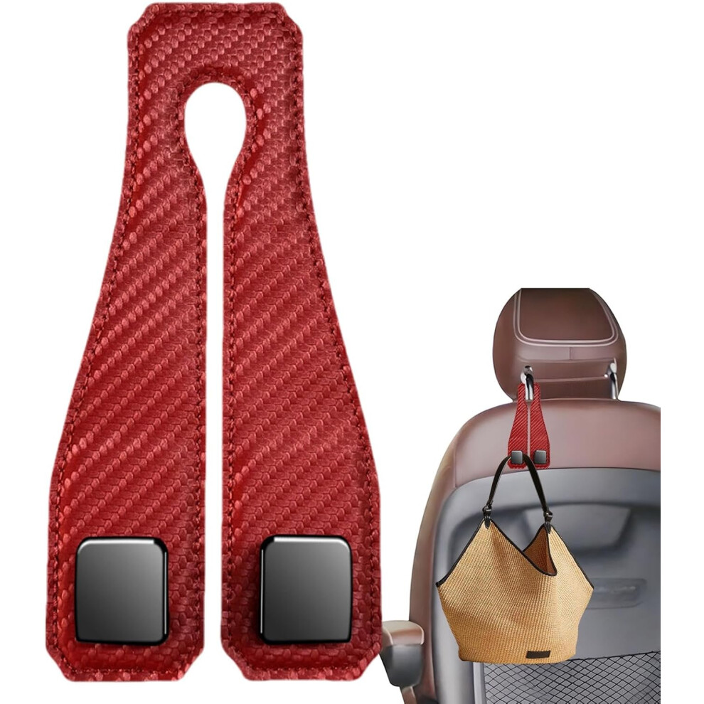(Carbon Fiber Pattern Red) Car Seat Hooks for Headrest, Leather Car Back Seat Hanger, Car Interior Accessories, Headrest Organizer, Car Purse Hook for
