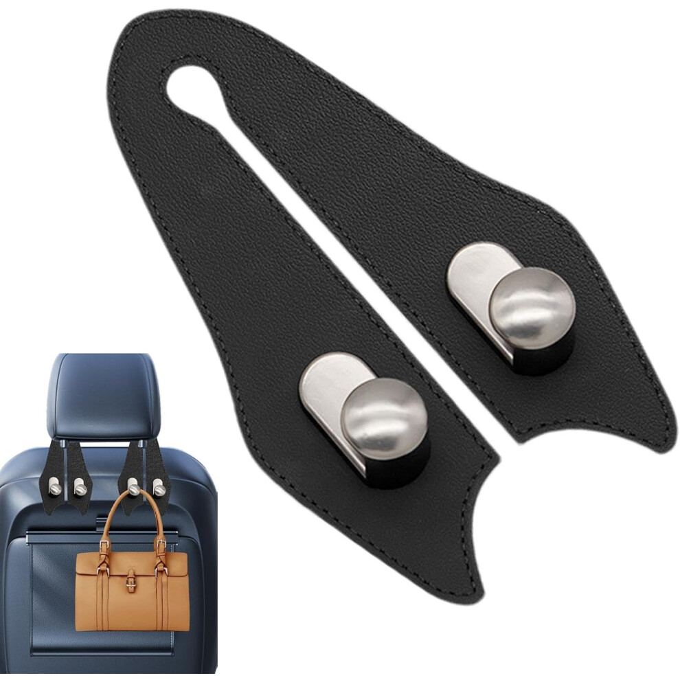 (Black) Car Headrest Hook - Leather Car Back Seat Hook | Multifunctional Vehicle Headrest Hooks, High Load Capacity Back Seat Hangers Black