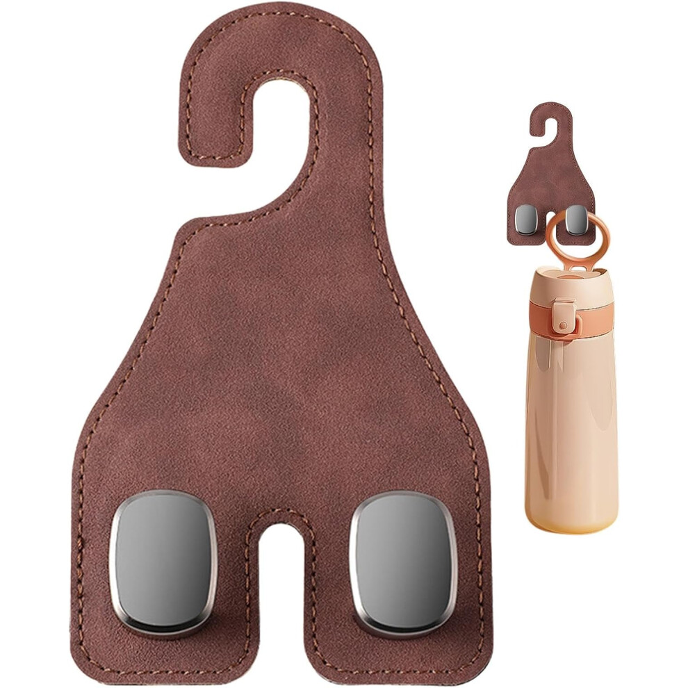 (Brown) Double Hook Car Hanger,2 In 1 Car Headrest Hook - Multifunctional Hook For Car, Headrest Hooks, Car Seat Storage Double Hooks, Creative Hook F Brown