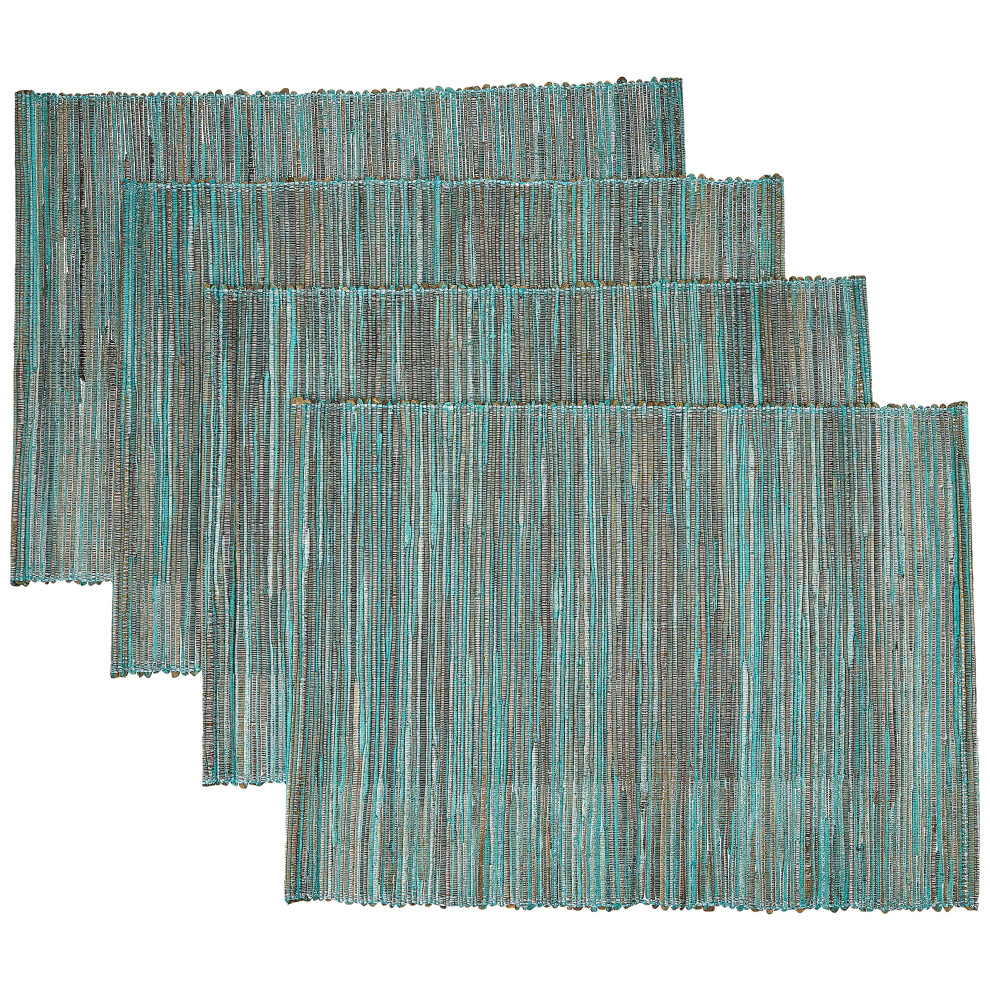 Saro Lifestyle Tovaglietta All'americana In Tessuto Luccicante, 14 X 20 Pollici, Oblunga, Turchese Argento, Set Da 4-image