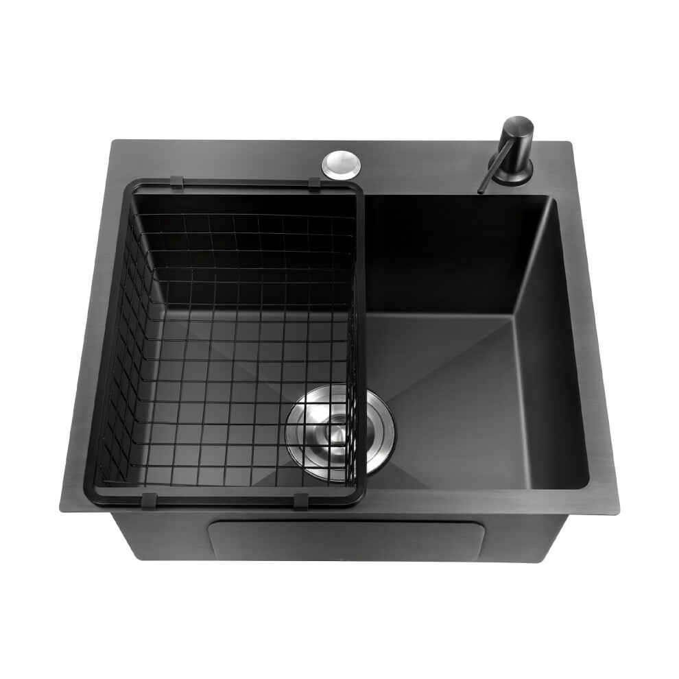 45x40cm Black Stainless Steel Kitchen Sink with Drain Basket & Soap Dispenser, Nano-Coated, Modern Top/Flush/Undermount