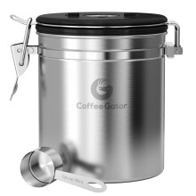 Contenitore in acciaio inossidabile Coffee Gator - Contenitore medio per fondi e chicchi di caff argentato da 16 once con valvola di rilascio di