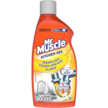 Mr Muscle Kitchen Drain Unblocker & Cleaner Gel, Dissolves Clogs, Works 3x Better Than Bleach,Safe for All Pipes, 500ml