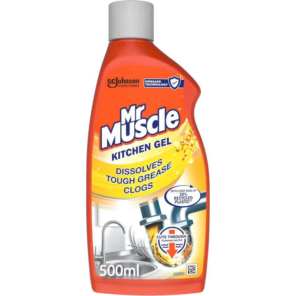 Mr Muscle Kitchen Drain Unblocker & Cleaner Gel, Dissolves Clogs, Works 3x Better Than Bleach,Safe for All Pipes, 500ml