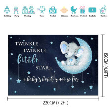 (M) Blue Elephant Photography Backdrop Baby Shower Party Birthday Animals Background