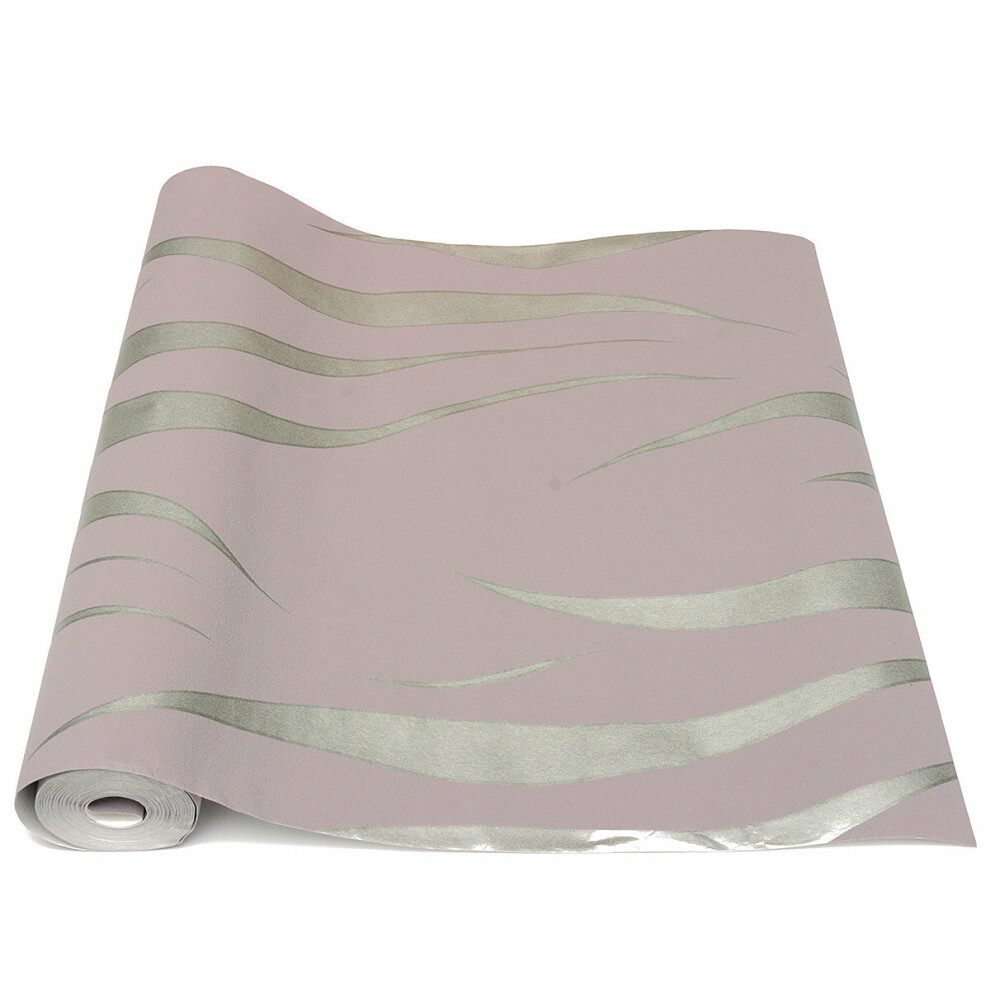 (Purple) 10M 3D Crescent Wave Stripes Embossed Non-Woven Flocking Wallpaper Modern Home Wall Decor 4250937495622