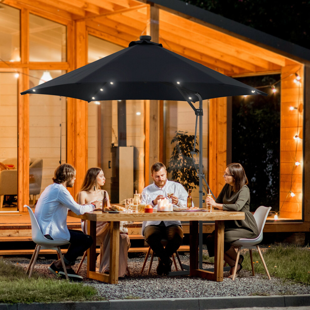 Outsunny 3(m) Cantilever Garden Parasol Umbrella W/ Solar LED, Black
