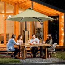 Outsunny 3(m) Cantilever Garden Parasol Umbrella W/ Solar LED, Beige