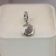 S925 Sterling Silver Flower and Moon Pendant Bead Pandora Stlye