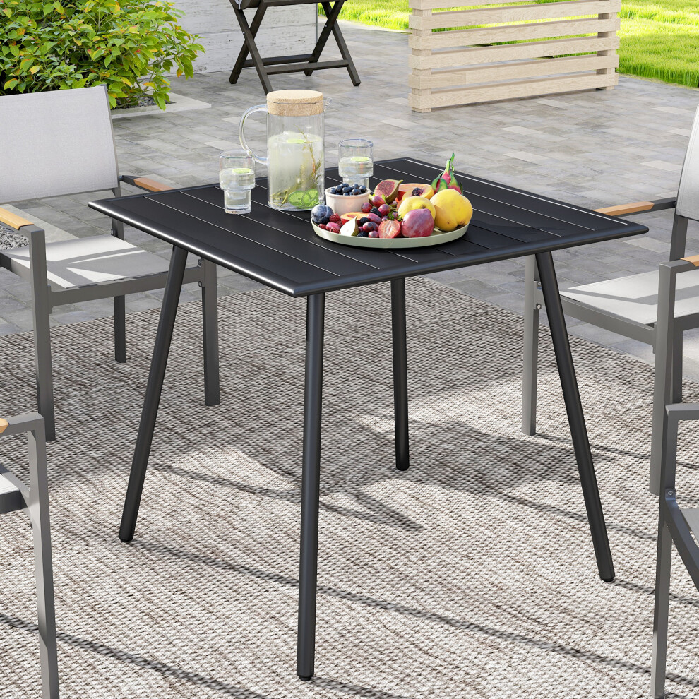 Outsunny Garden Table for 4 Person with Slat Top, Steel Frame, Black-image-OPC-PFZZS2G-NEW