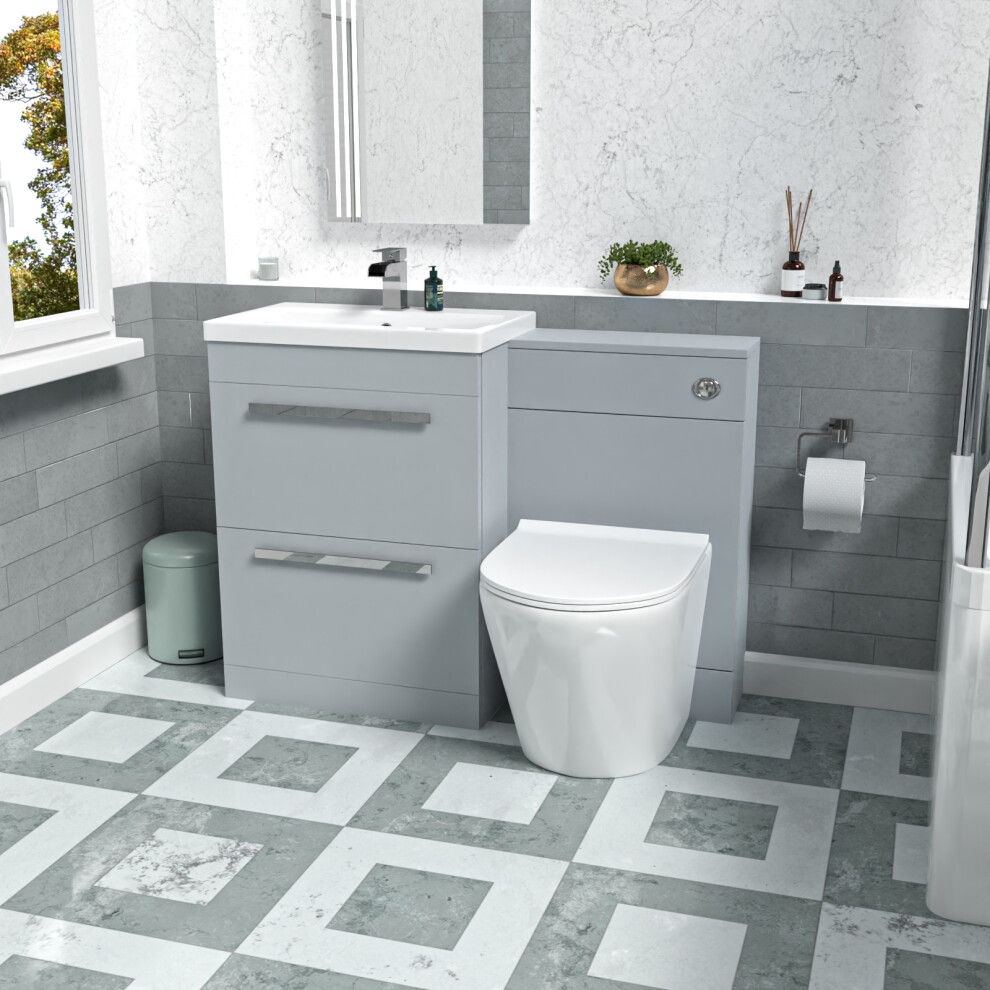 Nes Home 1100mm Matte Grey Basin Vanity Cabinet, WC Unit & Back To Wall Toilet