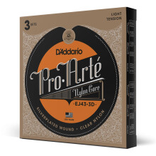 D'Addario Guitar Strings - Pro-Arte Classical Guitar Strings - EJ43-3D - Nylon Guitar Strings - Silver Plated Wound  Nylon Core - Light Tension  3-Pac