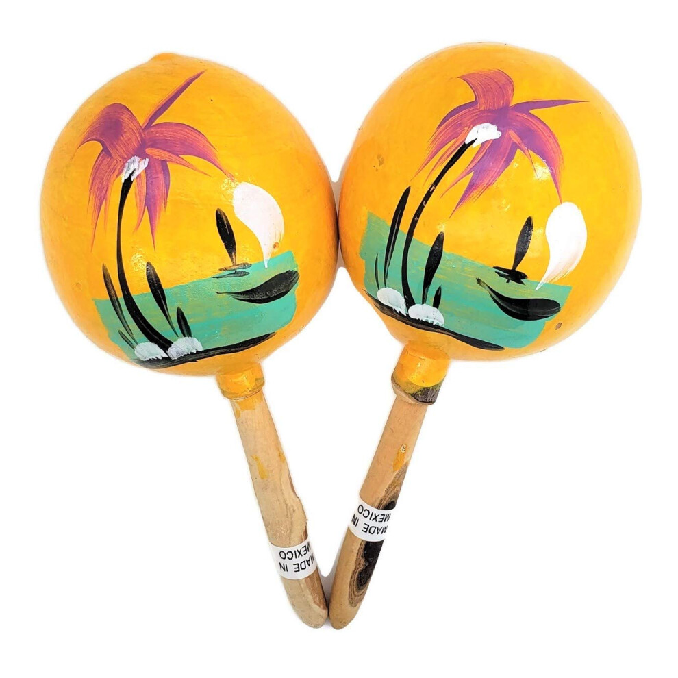 8 Hand Made genuine Mexican Real Wooden Maracas (Pack of 2) (Yellow)