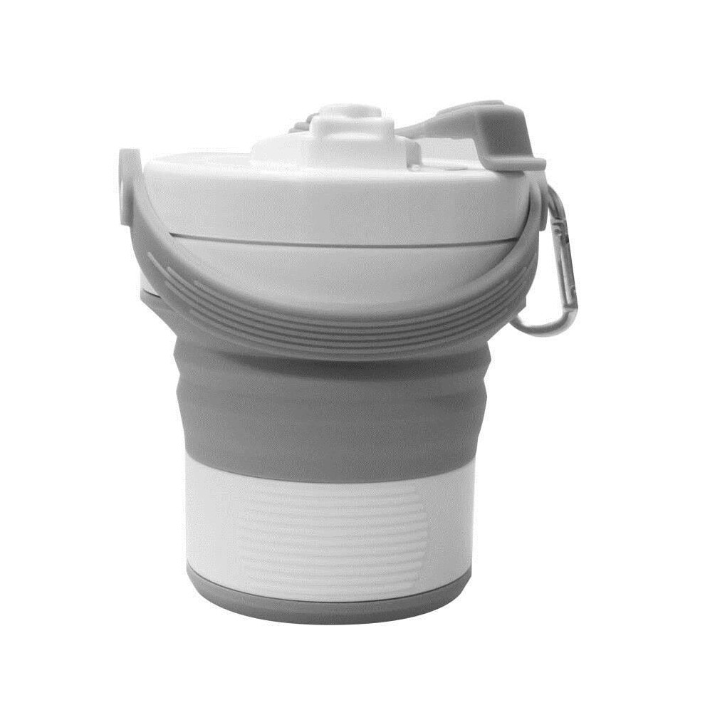 (Grey) Silicone Folding Coffee Cup Sports Cup Travel Cup Office Retractable Cup with Straw