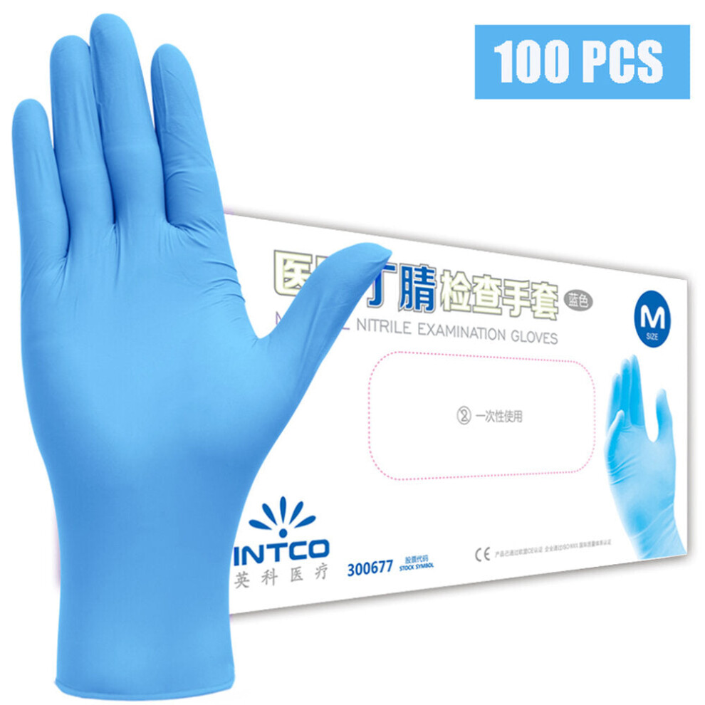 (S) 100 Pcs Disposable Blue Nitrile PVC Gloves Prevent Infection Dishwashing Kitchen Cut-Proof Gloves Cleaning Protective Gloves