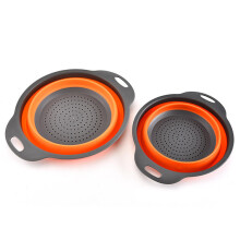 (Orange) 2Pcs/Set Silicone Folding Drain Baskets Retractable Colander Camping Picnic Storage Gadgets