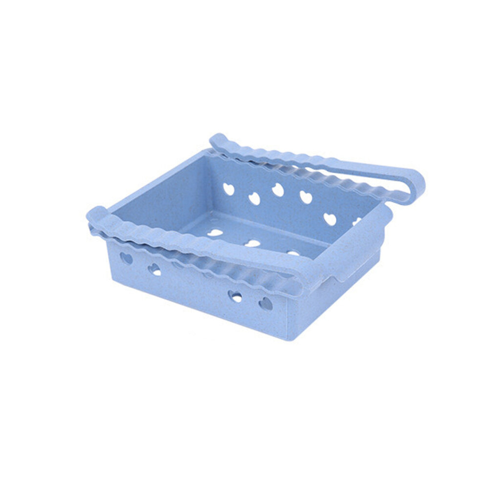 (Blue) 2L Refrigerator Storage Rack Food Organizer Shelf Box Pull-out Drawer Holder Camping Picnic