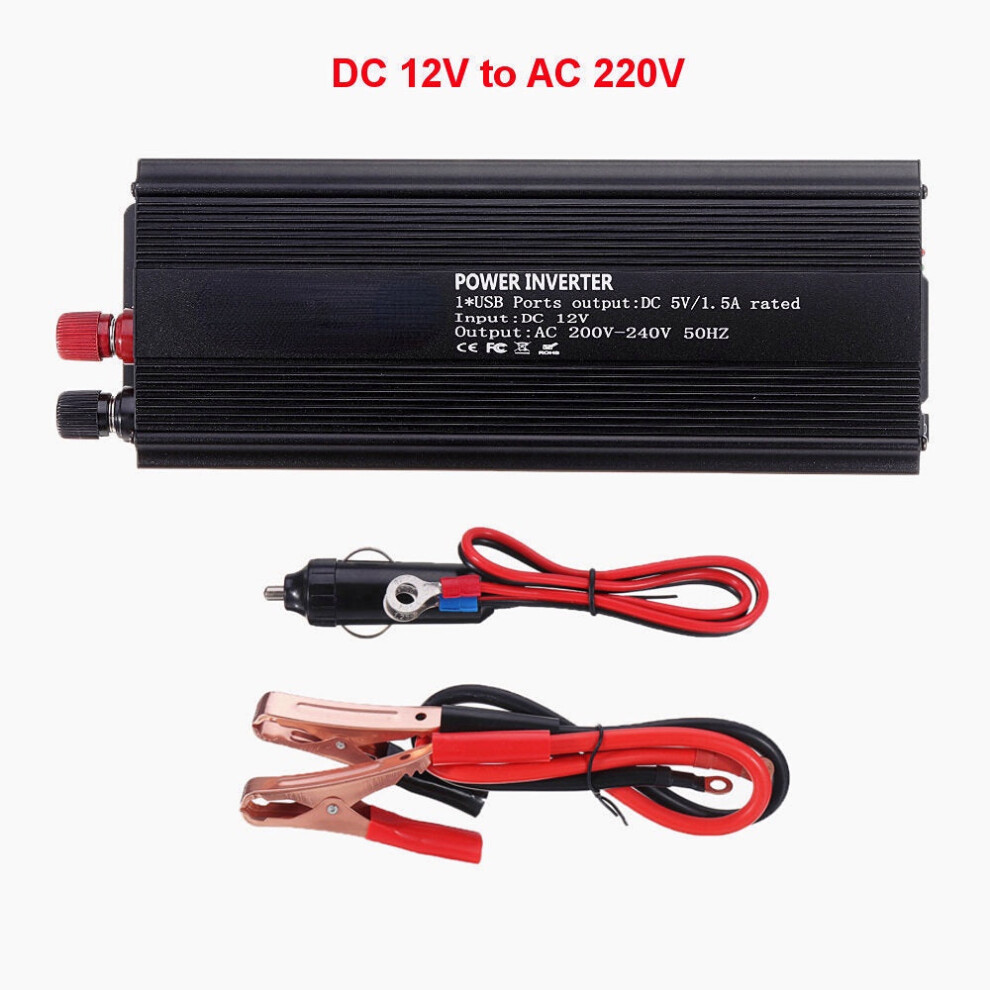 (DC 12V to AC 220V) 2000W Peak Car Power Inverter DC 12/24V to AC 110/220V Modified Sine Wave Converter with USB Charging Port
