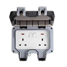 (Double+ Indicator Light) 110-240V 13Amp Waterproof Wall Power Socket IP66 Outdoor Garden Socket Switched