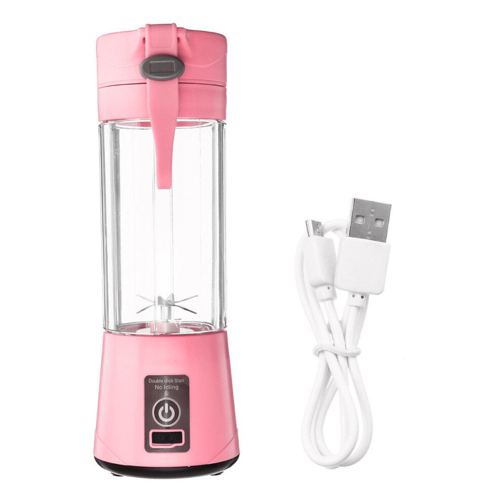 (Pink) 400ml 1800mA Mixer Maker Fruit Blender Shaker Bottle USB Rechargeable 6 Blade DIY Juicer Camping Picnic