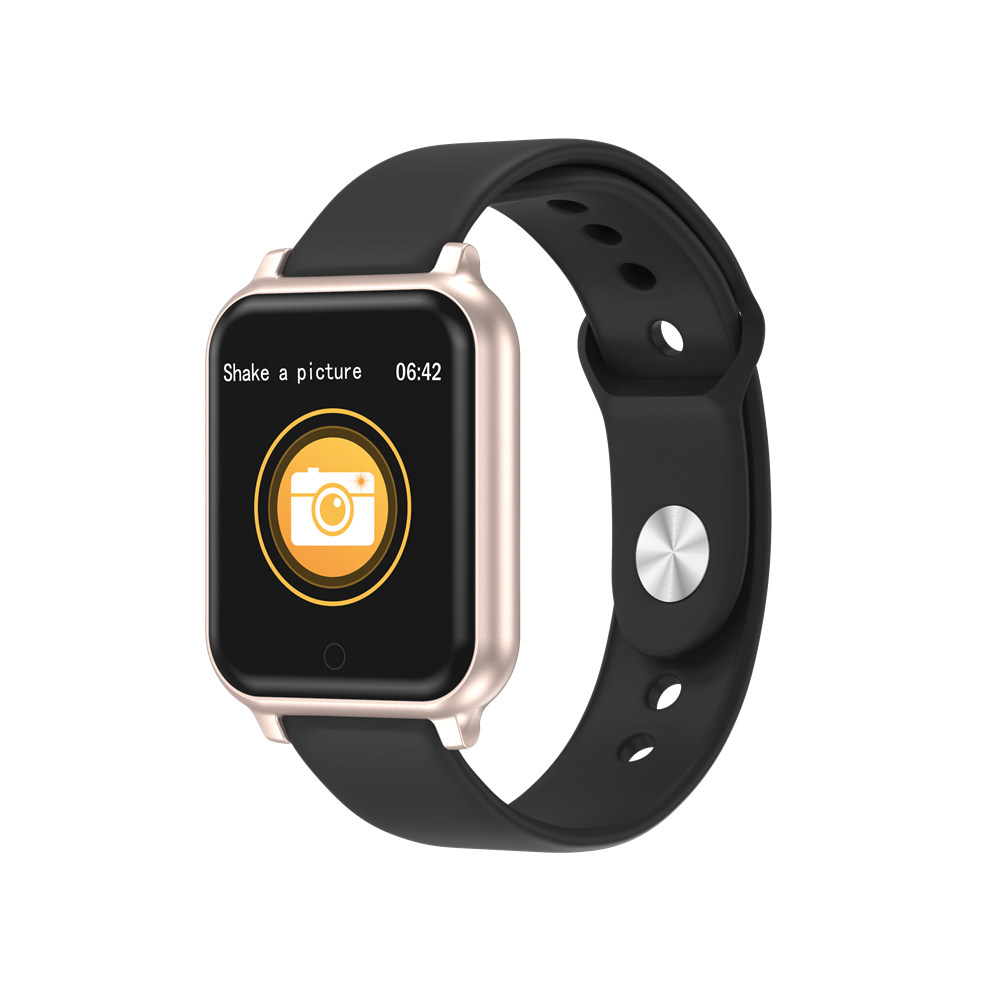 (Gold) Blood Pressure O2 Monitor Metal Bezel Wristband Gps Motion Track Sms Reminder Music Control Smart Watch Gold 9495687794433