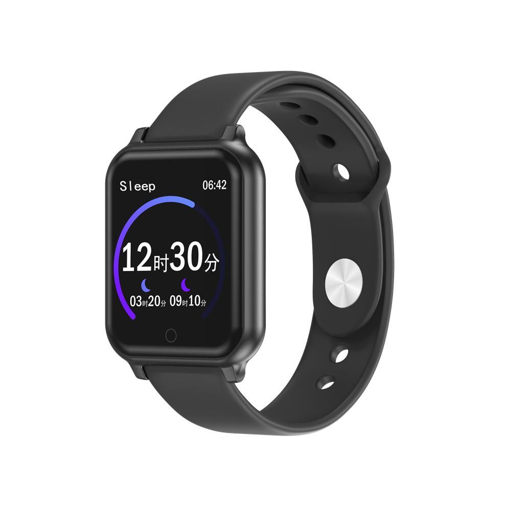 (Black) Blood Pressure O2 Monitor Metal Bezel Wristband Gps Motion Track Sms Reminder Music Control Smart Watch Black 9495687794457