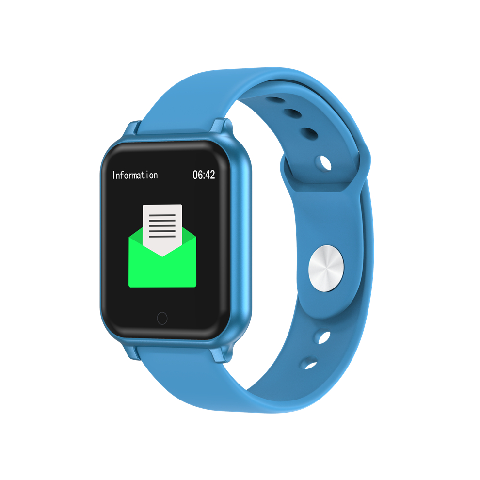 (Blue) Blood Pressure O2 Monitor Metal Bezel Wristband Gps Motion Track Sms Reminder Music Control Smart Watch Blue 9495687794426
