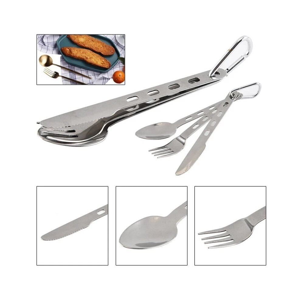 3-In-1 Outdoor Tableware Set Camping Cooking Supplies Home Picnic Hiking Travel Tools Stainless Steel Folding Pocket Spoon Kits