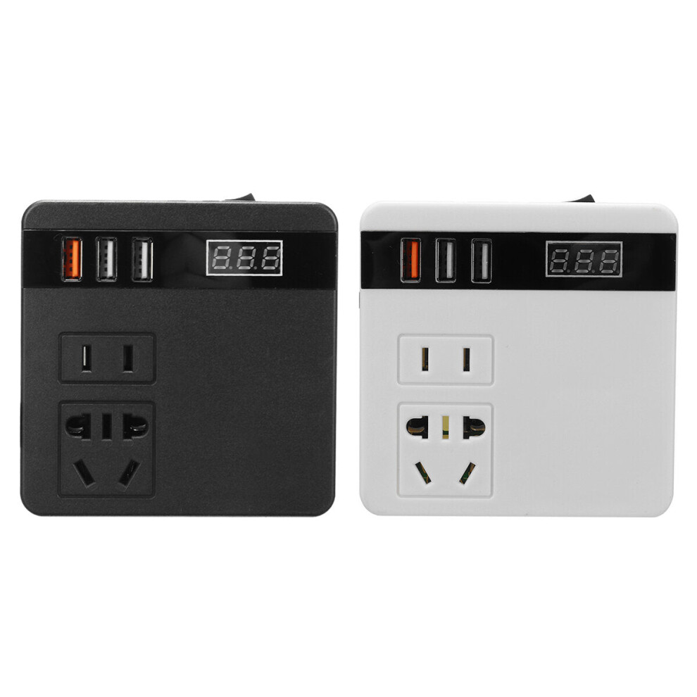 (Black, 12V-220V) 12V/24V Universal Car Inverter 6 Socket Digital Display Fast Charging for Truck