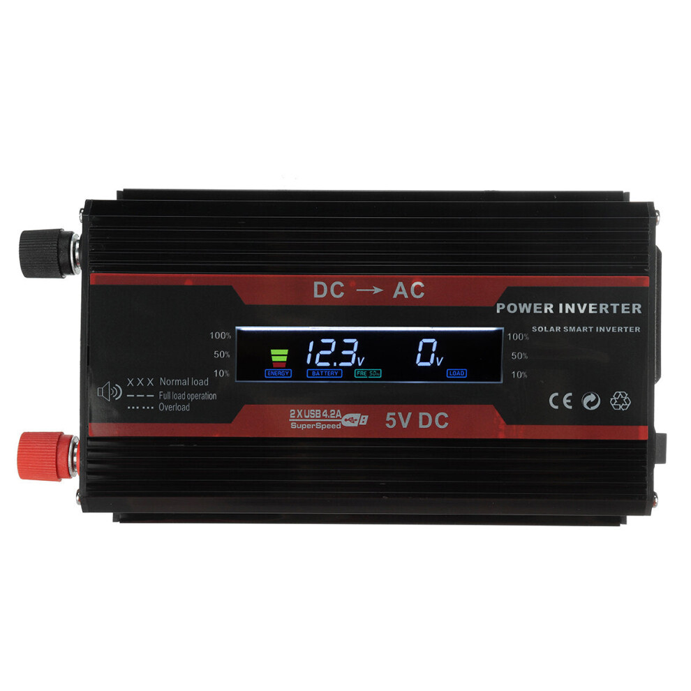 (, 12V-220V) 4000W Peak Power Inverter Intelligent Color Screen Dual Usb Port Inverter 300W Rated Dc To Ac Inverter Black 4250937719582