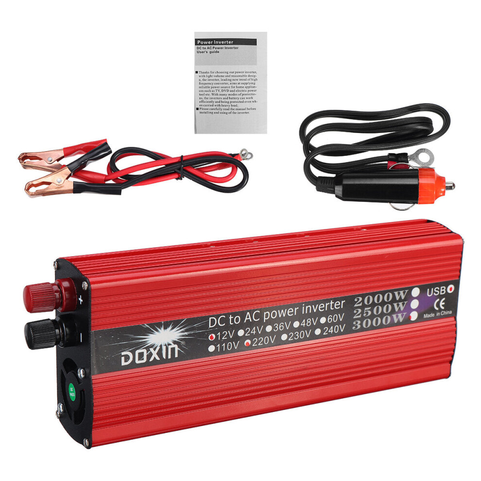 (12V-220V) 3000W DC To AC Power Inverter 110/220V Dual USB Ports Modified Sine Wave Solar Photovoltaic Power Converter
