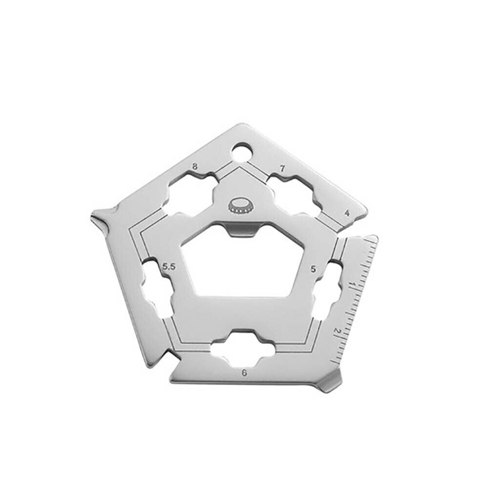 (Silver) 12-in-1 Multifunctional Wrench Bike Repair Tool Carbon Steel EDC Outdoor Pentagon Wrench Tool