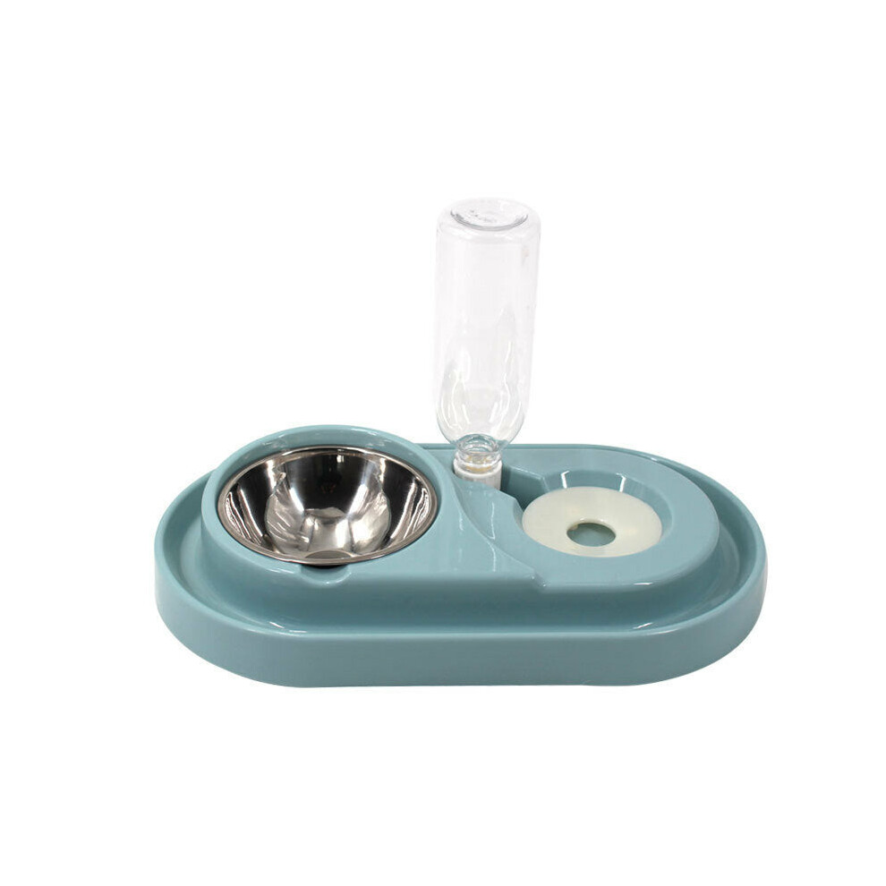 (Blue) Pet Bowl Automatic Feeder Double Bowl Pet Water Dispenser Multifunctional Pet Feeder with Water Bottle