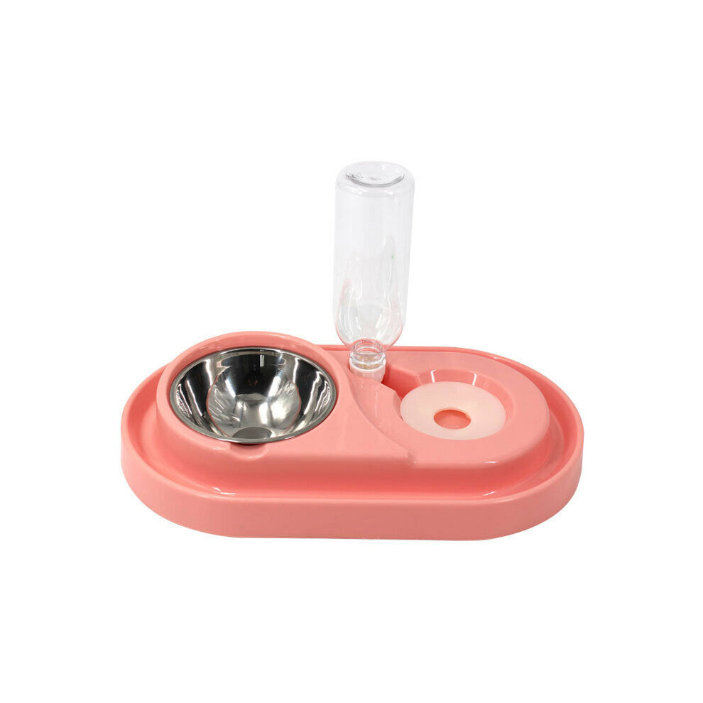 (Pink) Pet Bowl Automatic Feeder Double Bowl Pet Water Dispenser Multifunctional Pet Feeder with Water Bottle