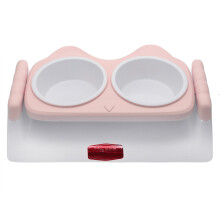 (Pink) Pet Double Bowls Food Water Feeder Cat Food Bowl Dog Puppy Feeding Dishes